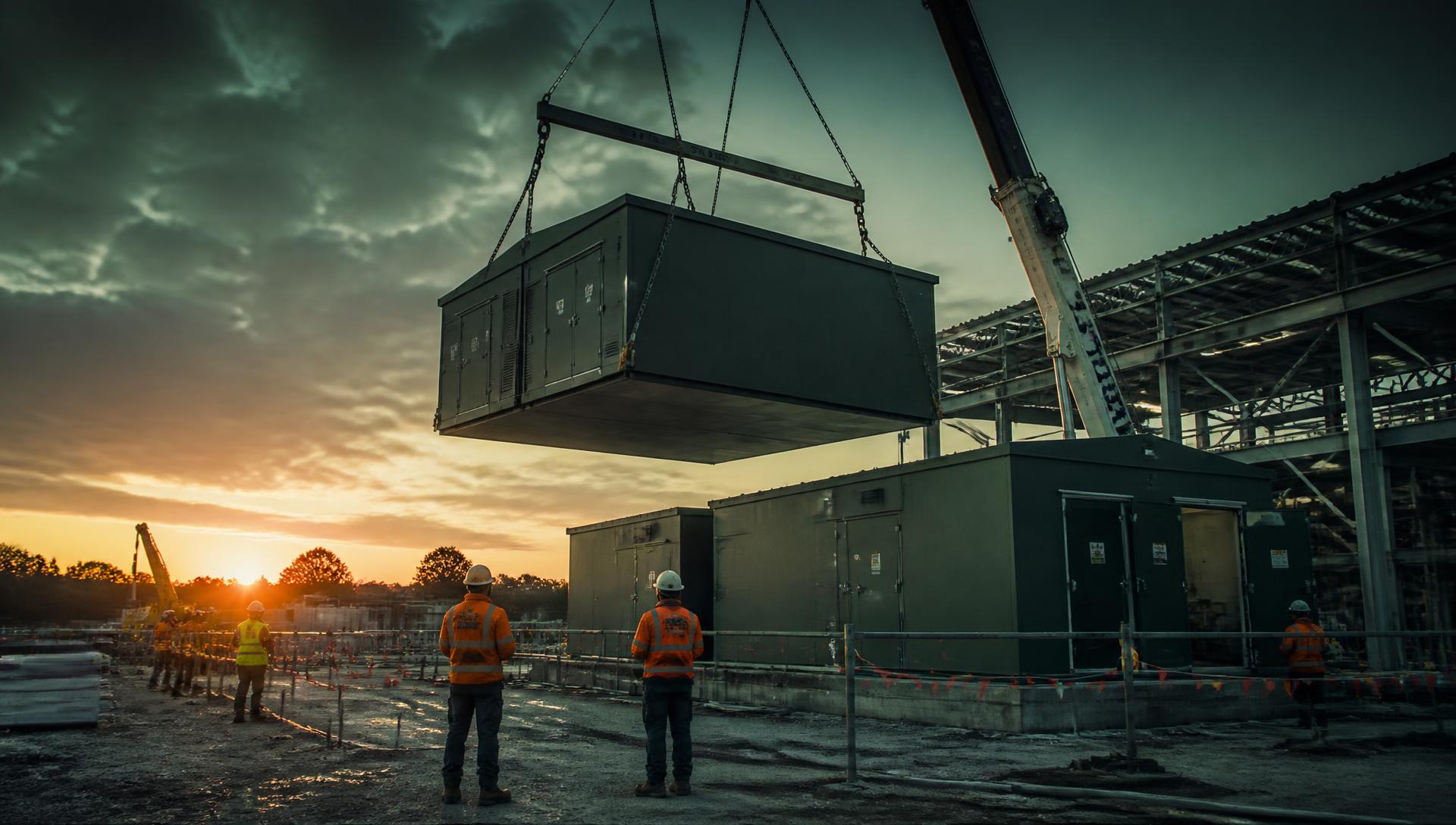 Modular switchroom being craned into position on an Australian industrial construction site